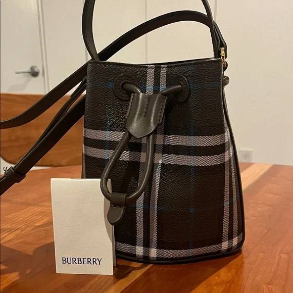 Burberry Black and Brown Plaid Bucket Bag - Picture 1 of 5